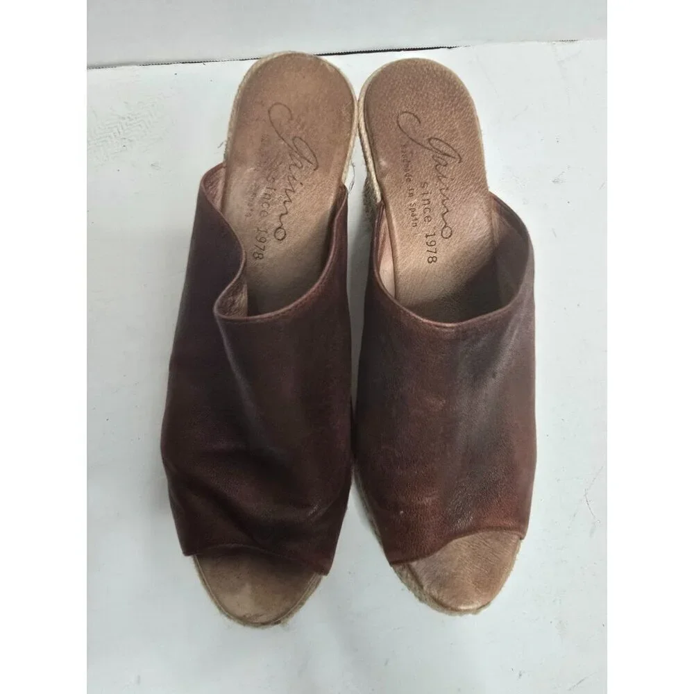 Anthropologie Gaimo Brown Leather Espadrille Wedge Sandals